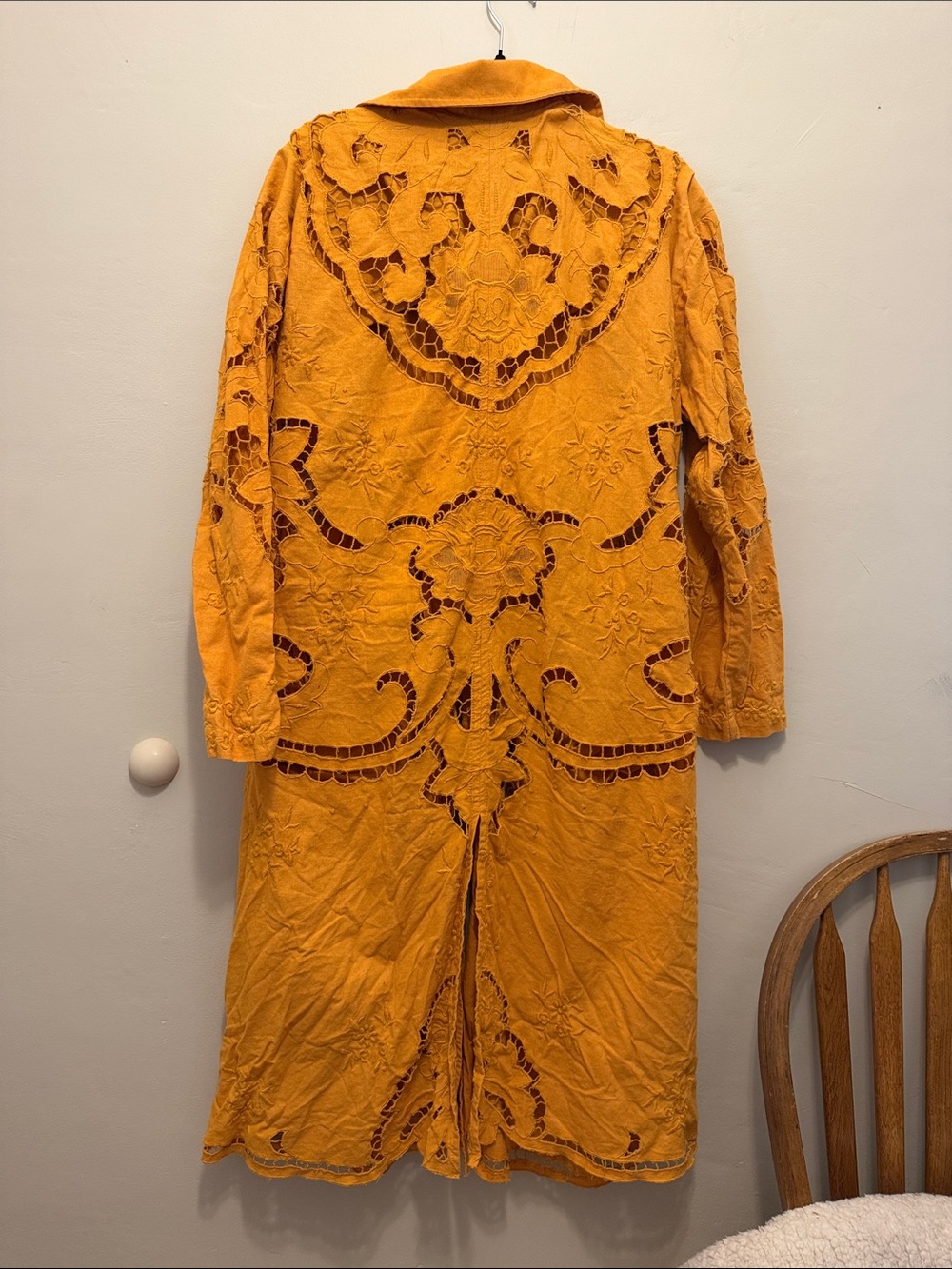 Free People Susanna Eyelet Cotton Linen Duster Coat – Mustard Amber M - Picture 3 of 3